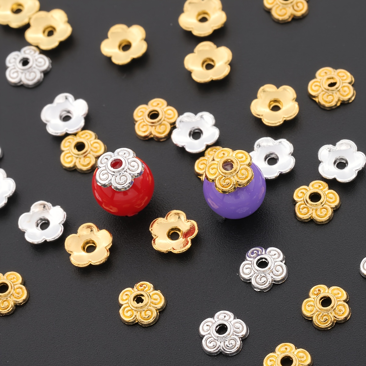 200pcs 6mm Threaded Pattern Bead Caps for Handmade Jewellery